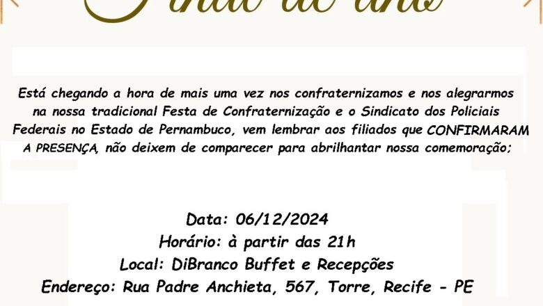 CONFRATERNIZAÇÃO – COMUNICADO